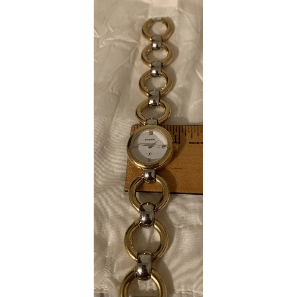 Fossil F2 Bracelet Watch Gold Silver Tone Circles ES-8822 Round Dial New Battery - Picture 6 of 7